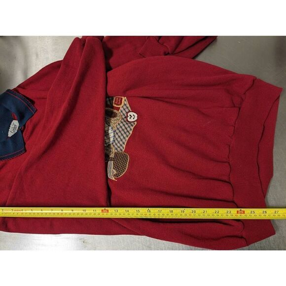 Gopher Women's Vintage 1990s Grannycore Red and Navy Blue With Embroidered Bear - Picture 5 of 8